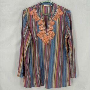 Soft Surroundings Women’s Medium Colorful Stripes Embroidered Beaded Tunic